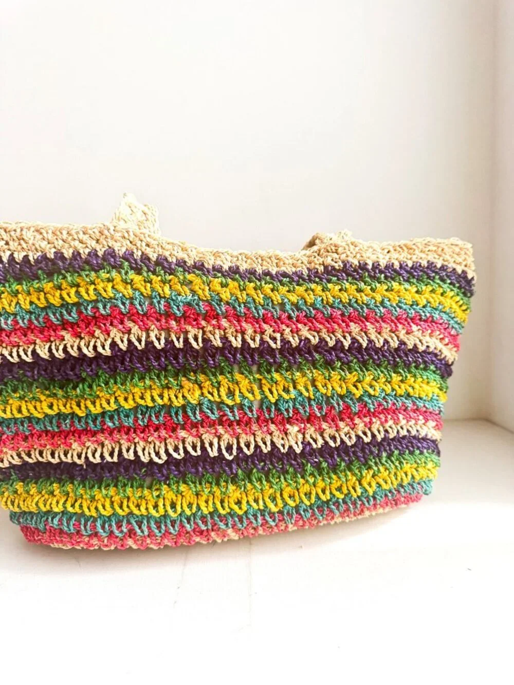 Vintage Sisal Woven Multicolor Basket Bag
